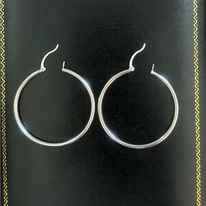 Pair of 14k white gold hoops (see stamp)